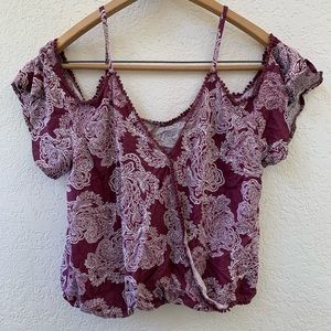 Floral Maroon Off the Shoulder Shirt Size Large